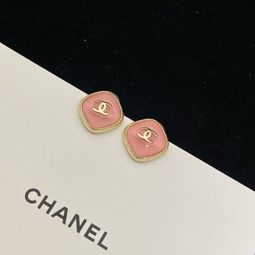 CHANE1 ピンクガラス ダブルC イヤリング【50%割引+送料無料】