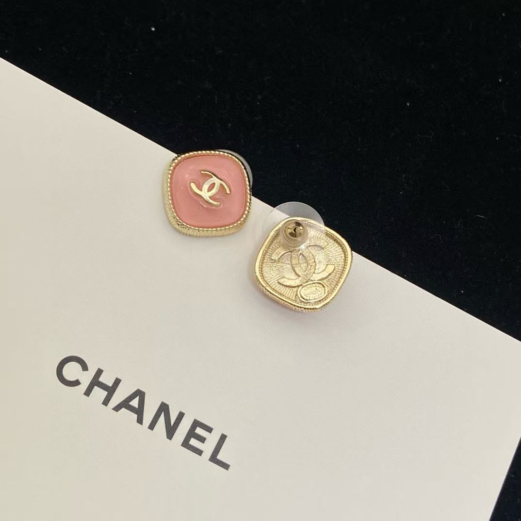 CHANE1 ピンクガラス ダブルC イヤリング【50%割引+送料無料】