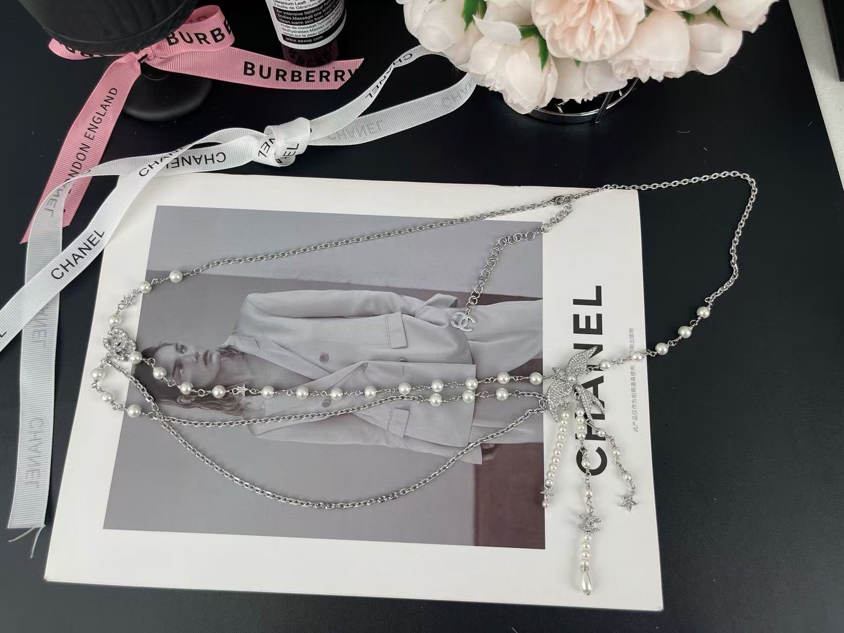 CHANE1 フルダイヤモンド バードパール タッセル ウエストネックレス【50％割引+送料無料】