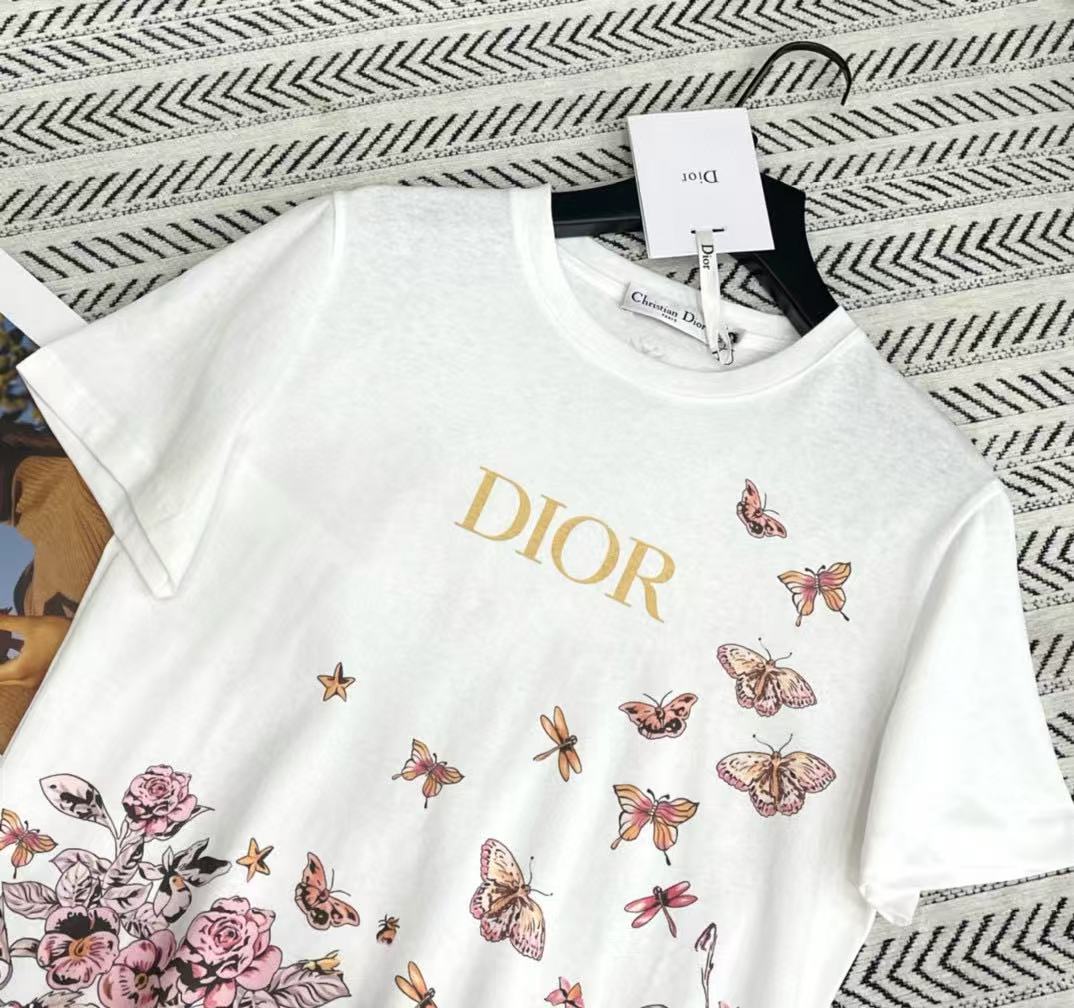 DI0R バタフライプリント レタリング Tシャツ【 50％割引+送料無料】