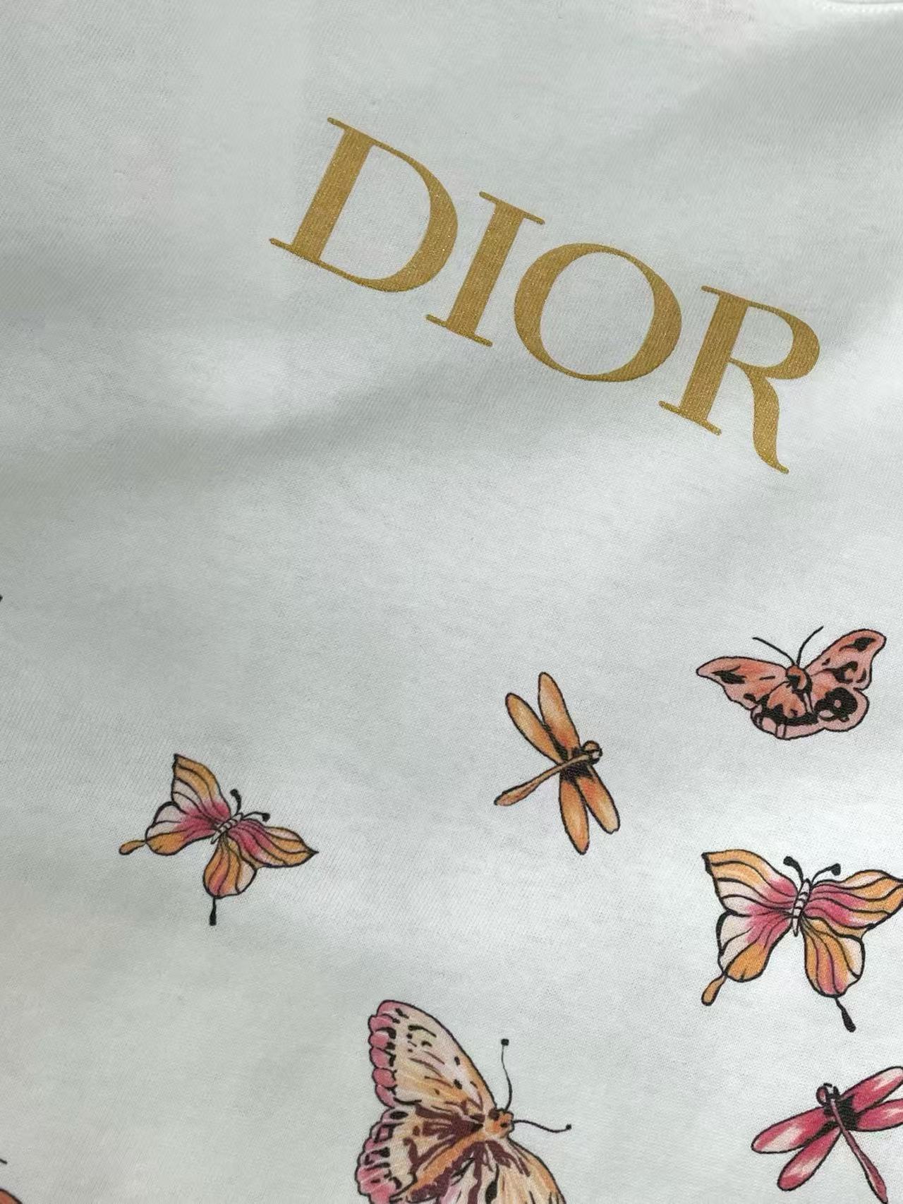 DI0R バタフライプリント レタリング Tシャツ【 50％割引+送料無料】