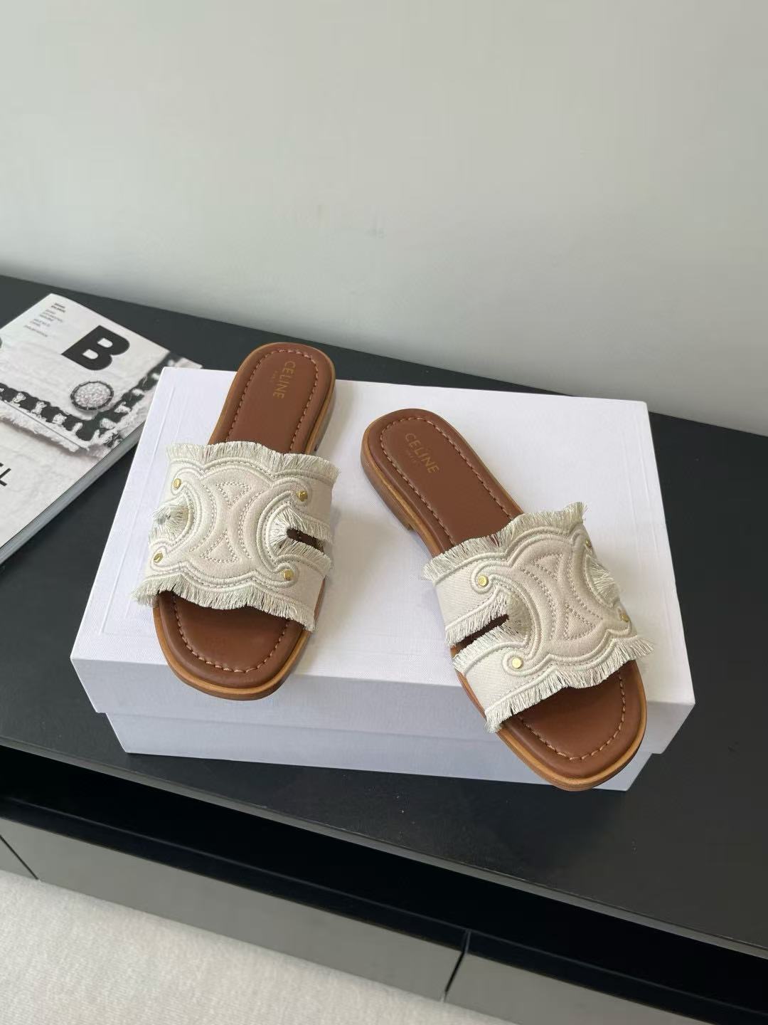 CEL1NEの高品質凱旋門デニムスリッパ【50％割引+送料無料】