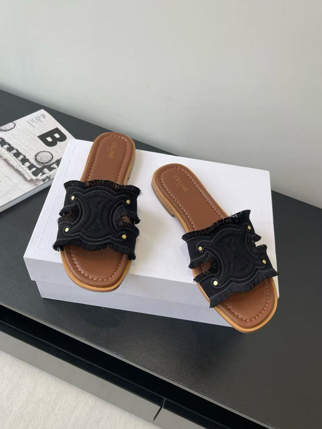 CEL1NEの高品質凱旋門デニムスリッパ【50％割引+送料無料】