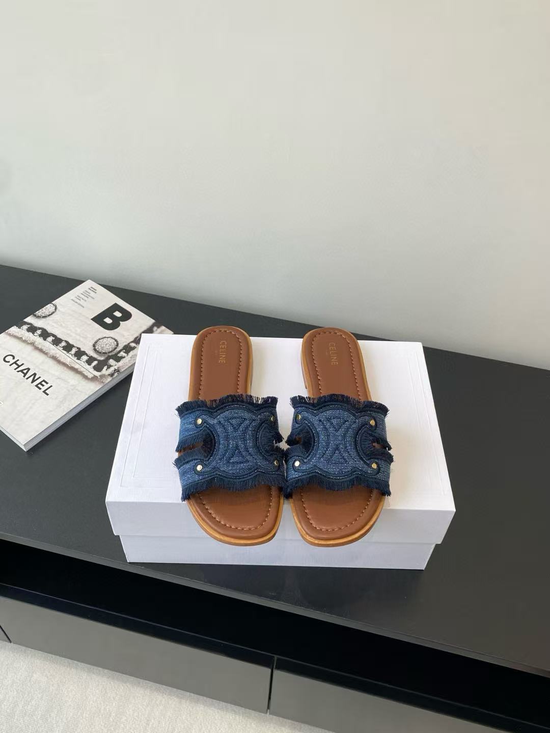 CEL1NEの高品質凱旋門デニムスリッパ【50％割引+送料無料】