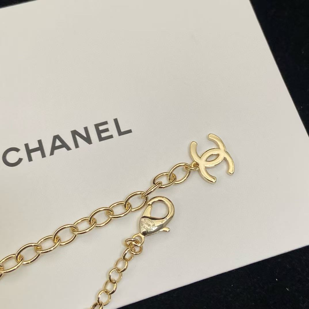 CHANE1 ピンクエナメルダブルCパールネックレス【 50%割引+送料無料】