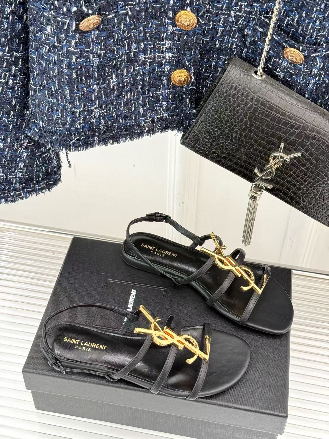 YSLの高品質ビッグロゴフラットサンダル【50％割引+送料無料】