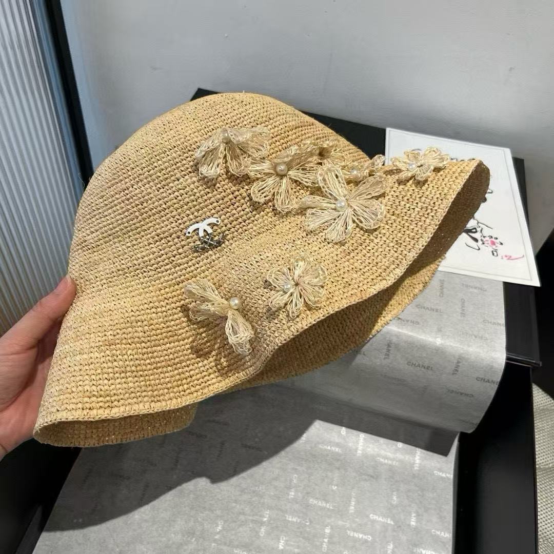 CHANE1 フラワーパールラフィアストローハット【50%割引+送料無料】
