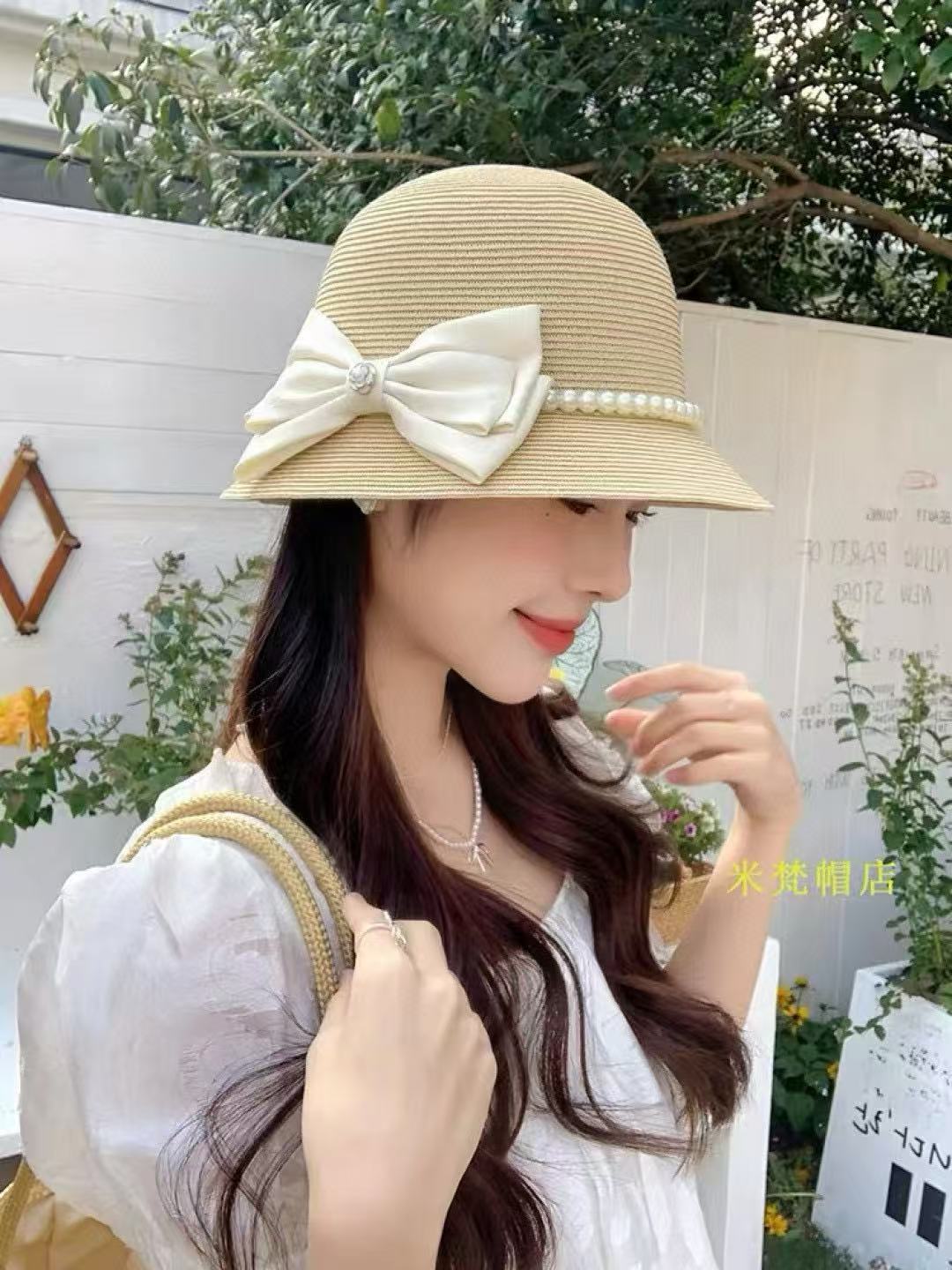 DI0R ビッグパールボウ サンスクリーン ストローハット【50%割引+送料無料】