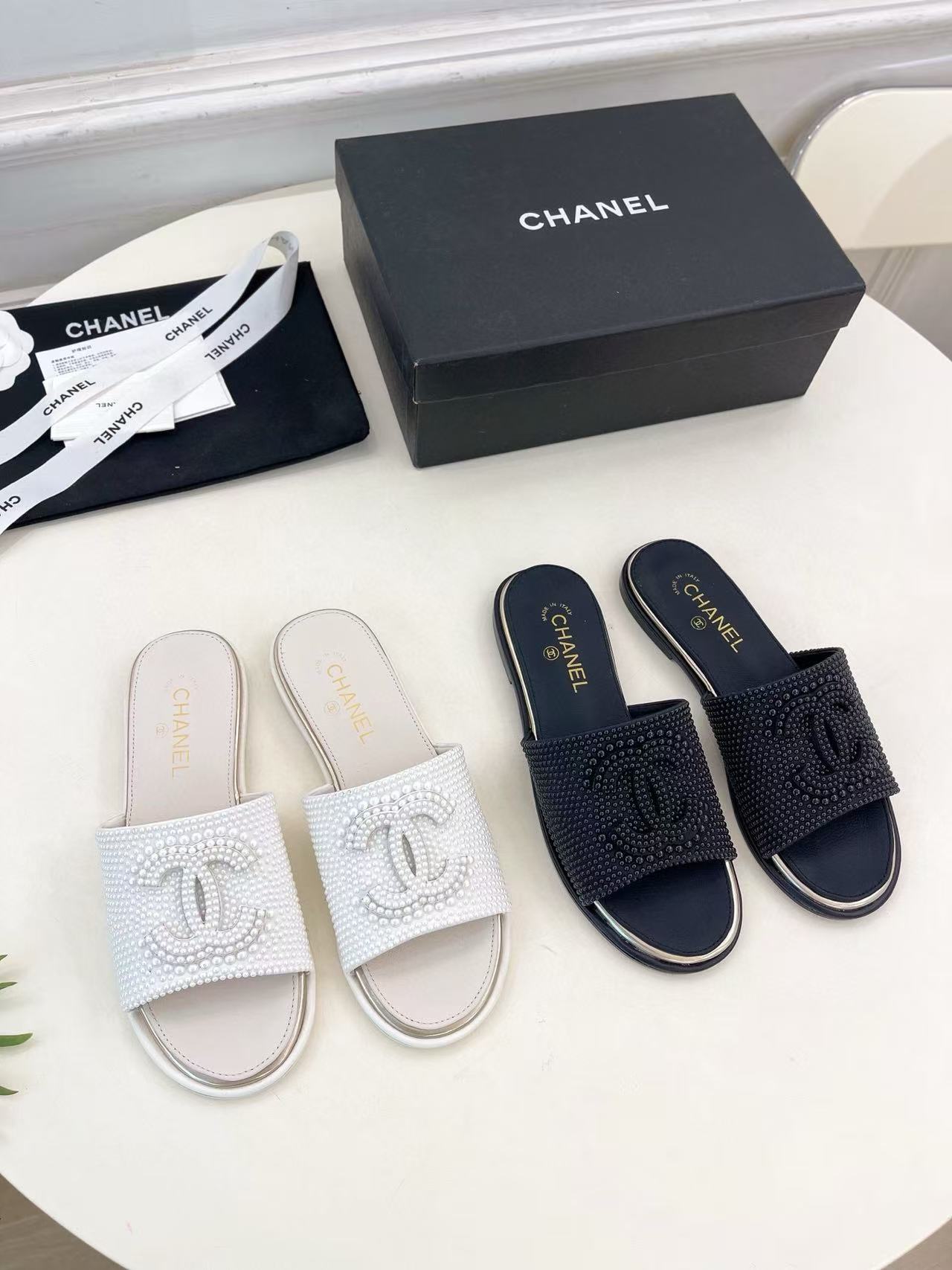 CHANE1 高品質ダブルCパールスリッパ【50％割引+送料無料】