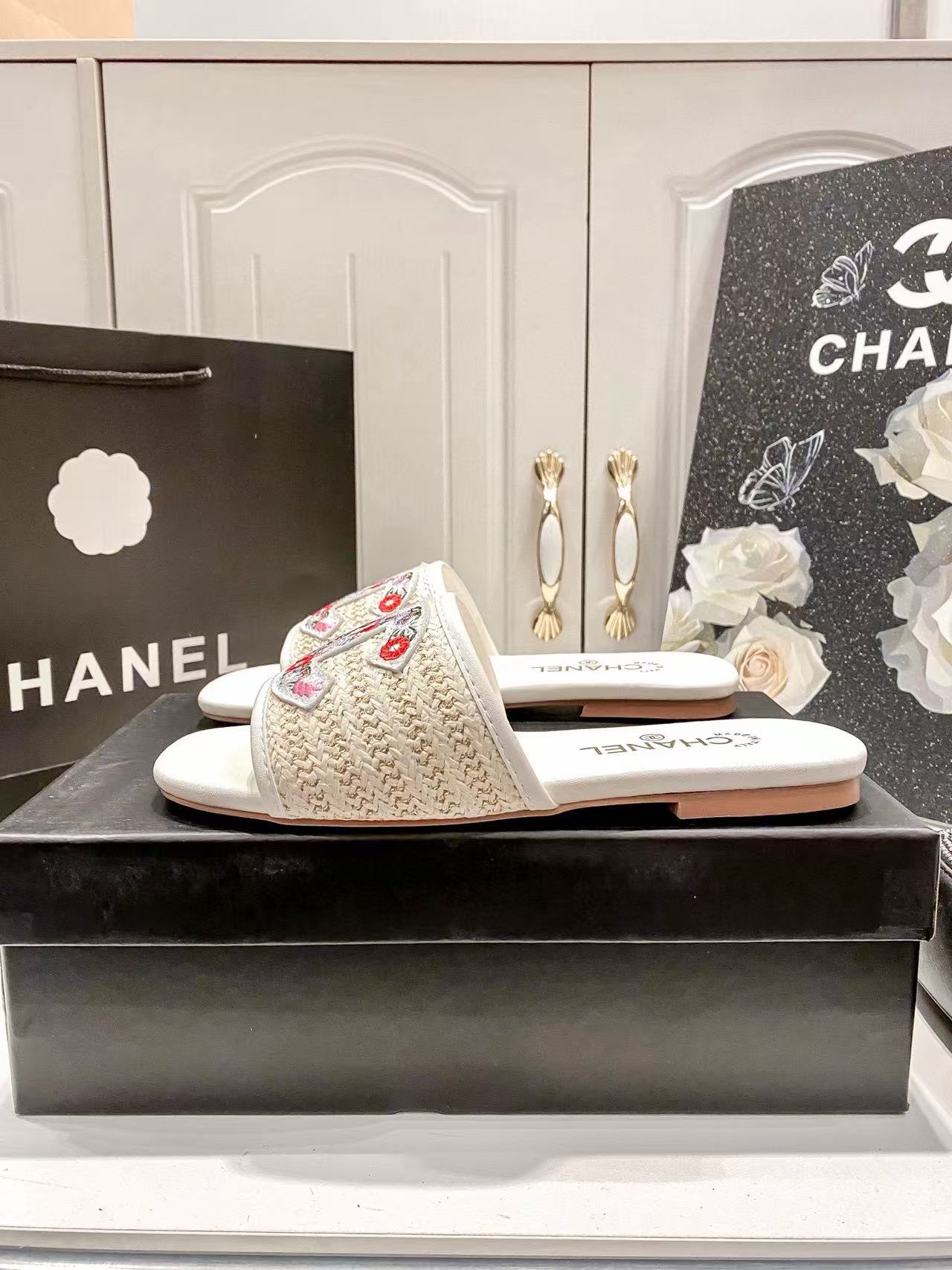 CHANE1 刺繍フラワーダブルCスリッパ【50%割引+送料無料】