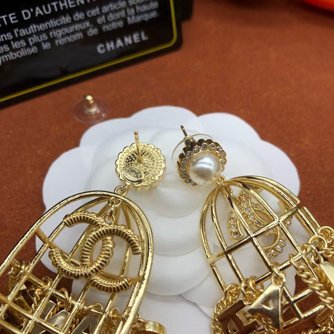 CHANE1 ダブルC バードケージパールイヤリング【50％割引+送料無料】