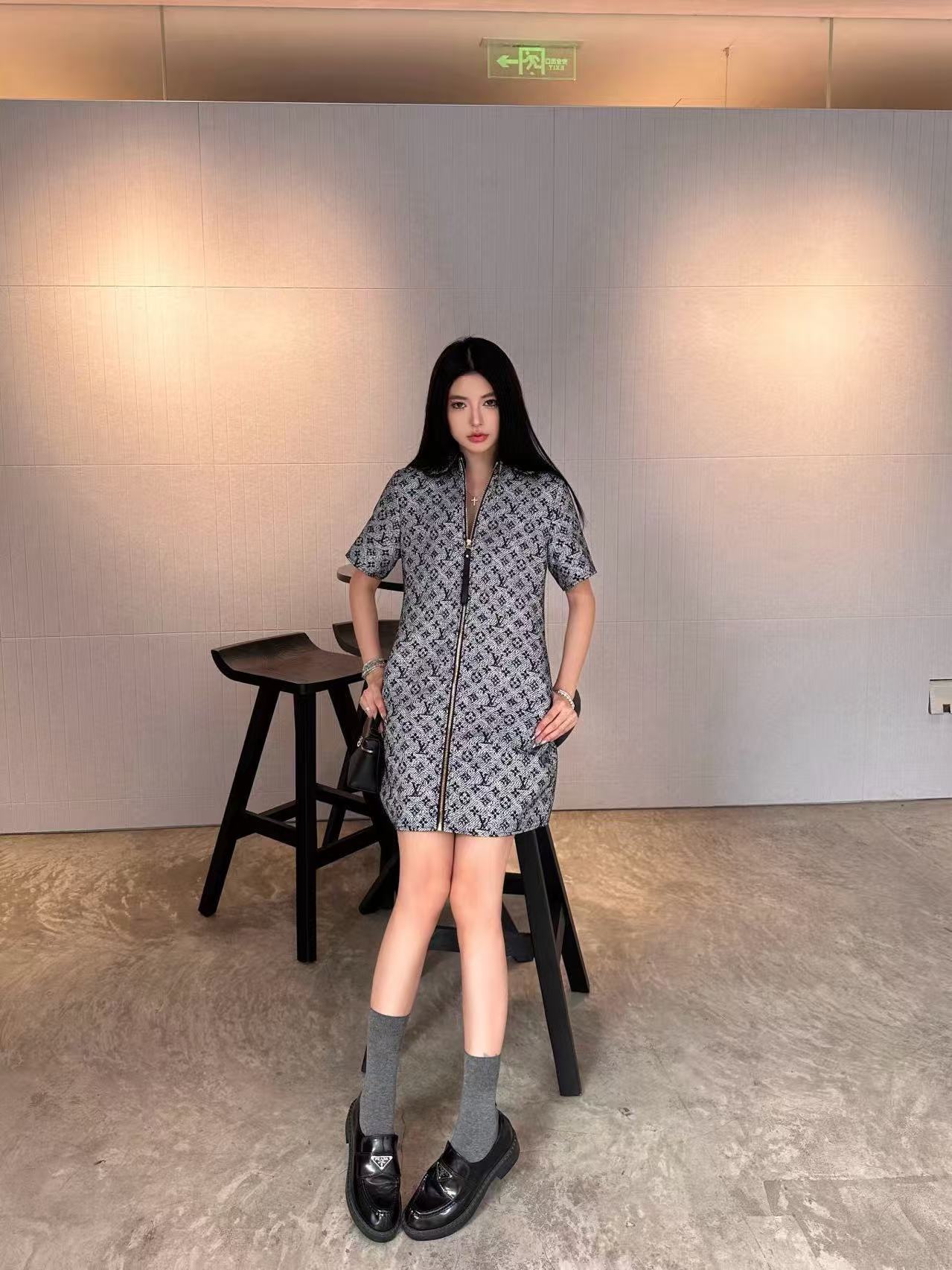 LVラペルジッパープリントドレス【50％割引+送料無料】