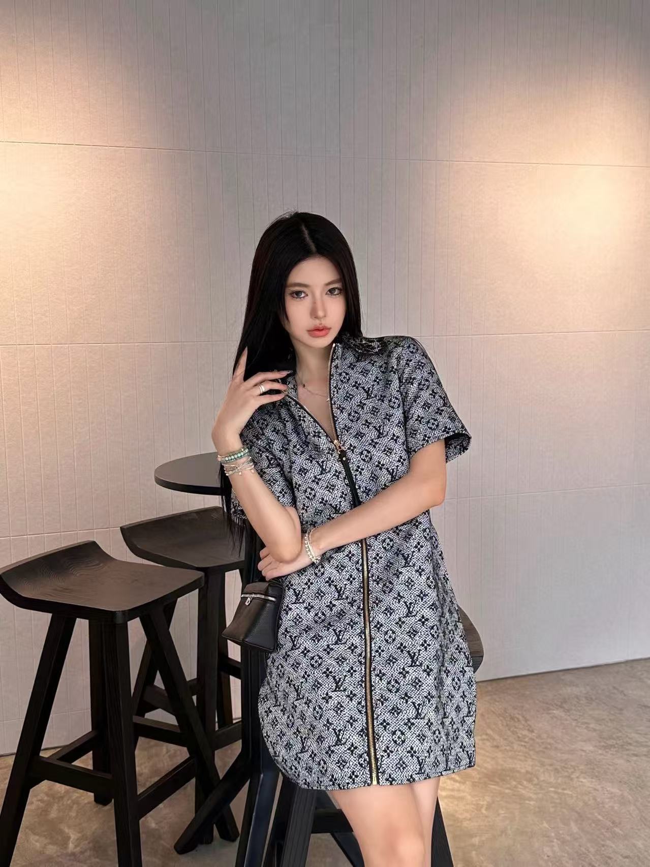 LVラペルジッパープリントドレス【50％割引+送料無料】