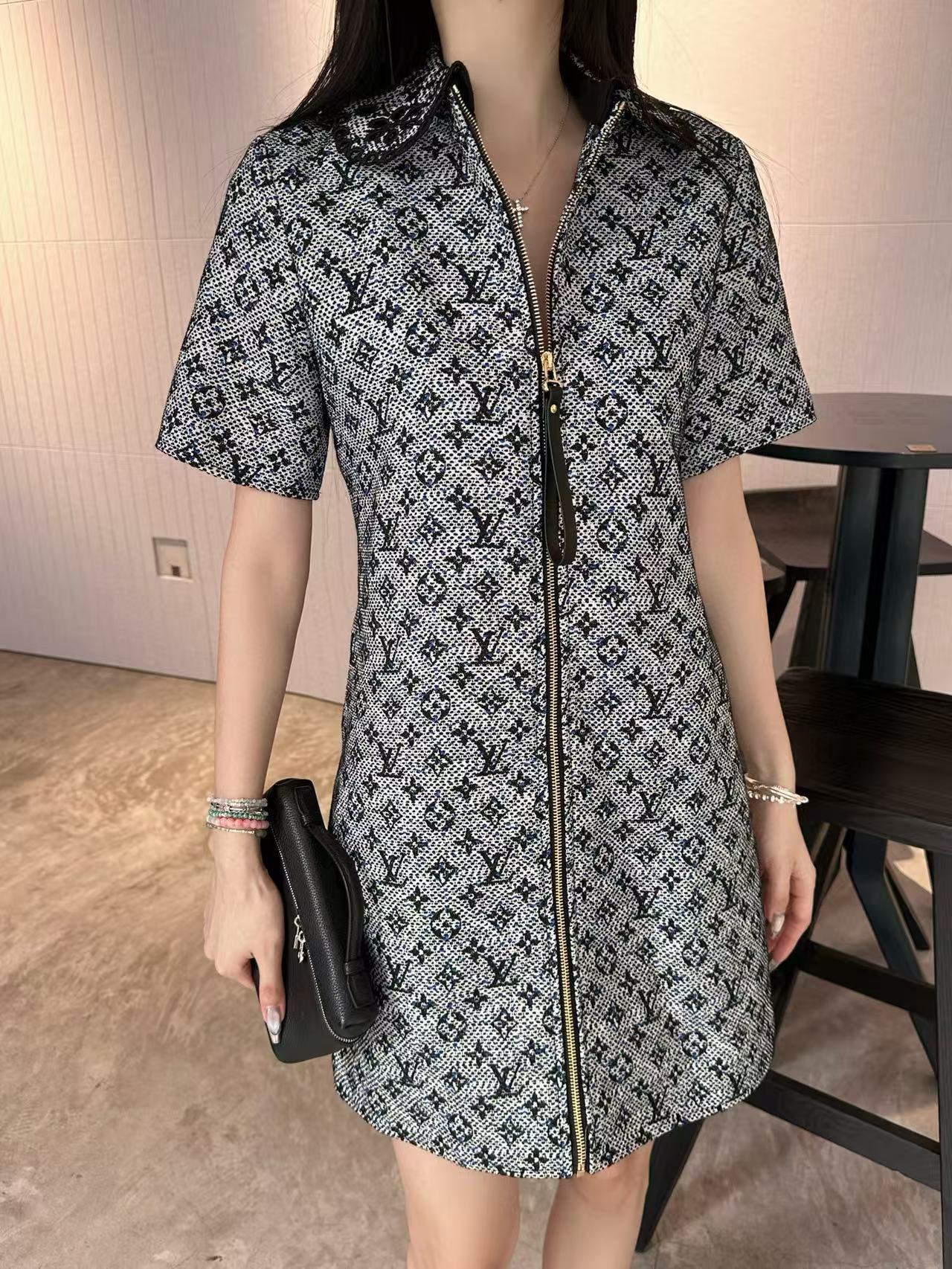 LVラペルジッパープリントドレス【50％割引+送料無料】
