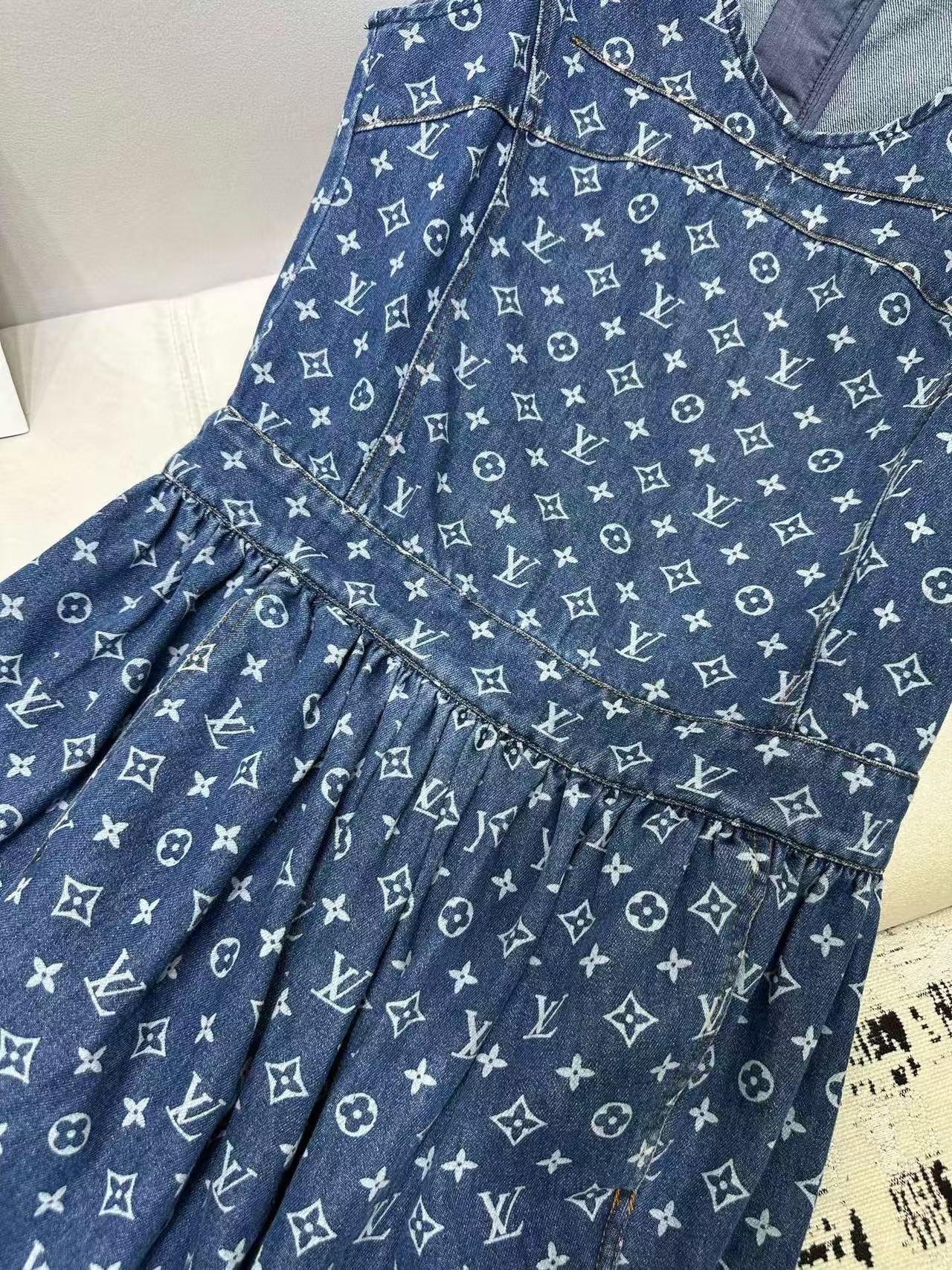 LVの高品質デニムプリントノースリーブドレス【50％割引+送料無料】