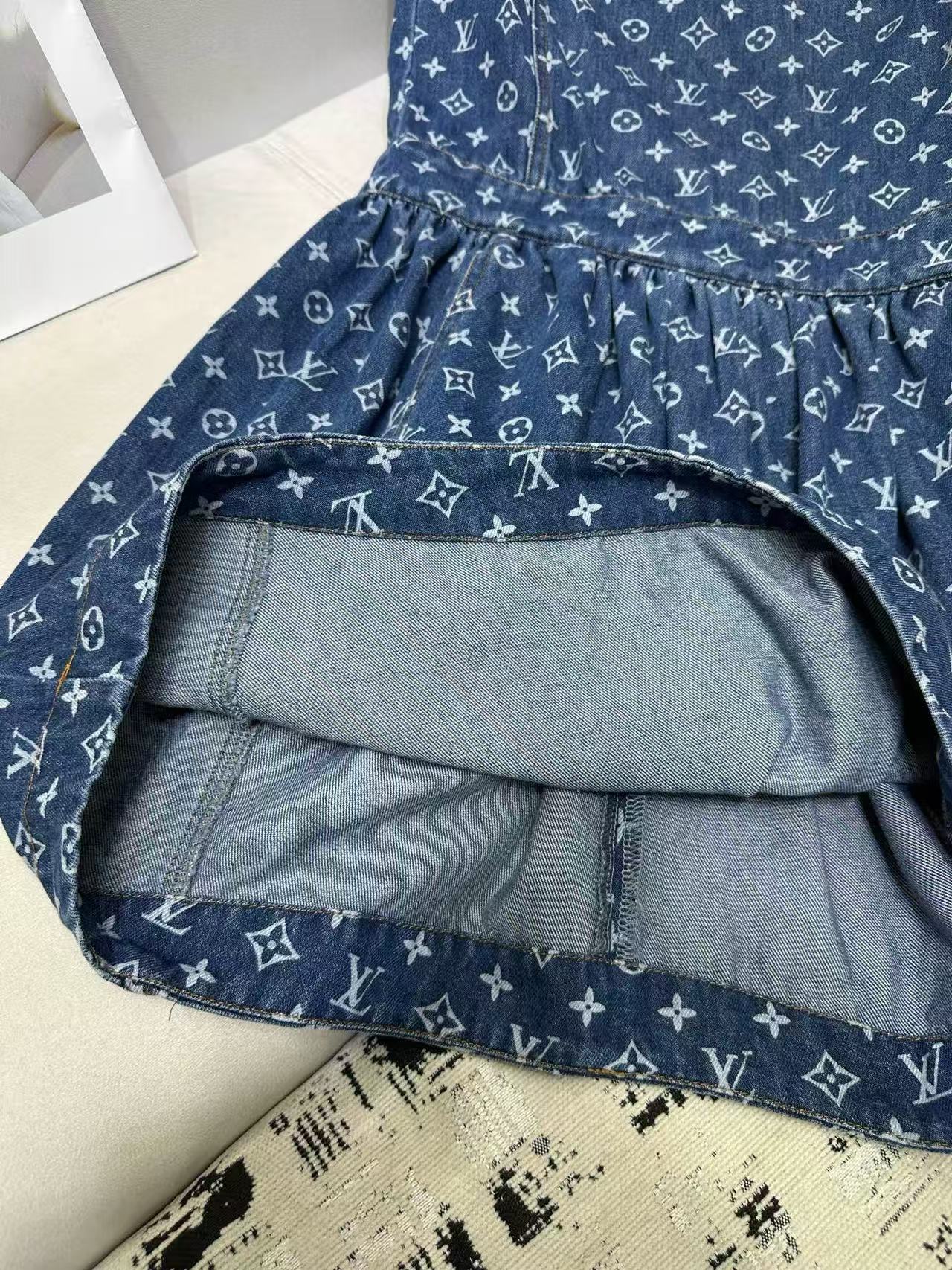 LVの高品質デニムプリントノースリーブドレス【50％割引+送料無料】