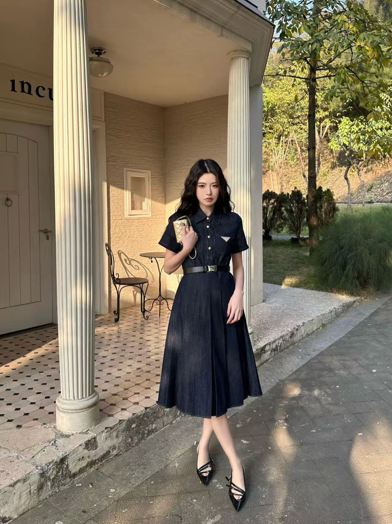 PR4DA 高品質 三角形ロゴ ベルト付きドレス【50％割引+送料無料】