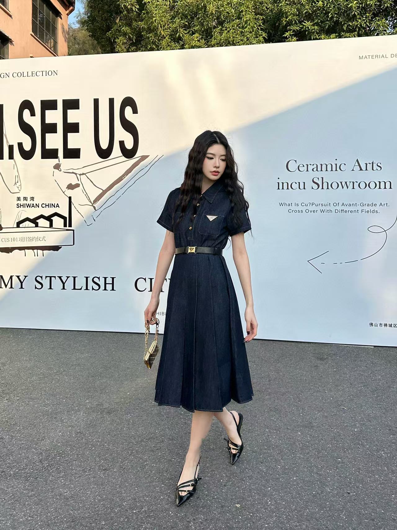 PR4DA 高品質 三角形ロゴ ベルト付きドレス【50％割引+送料無料】