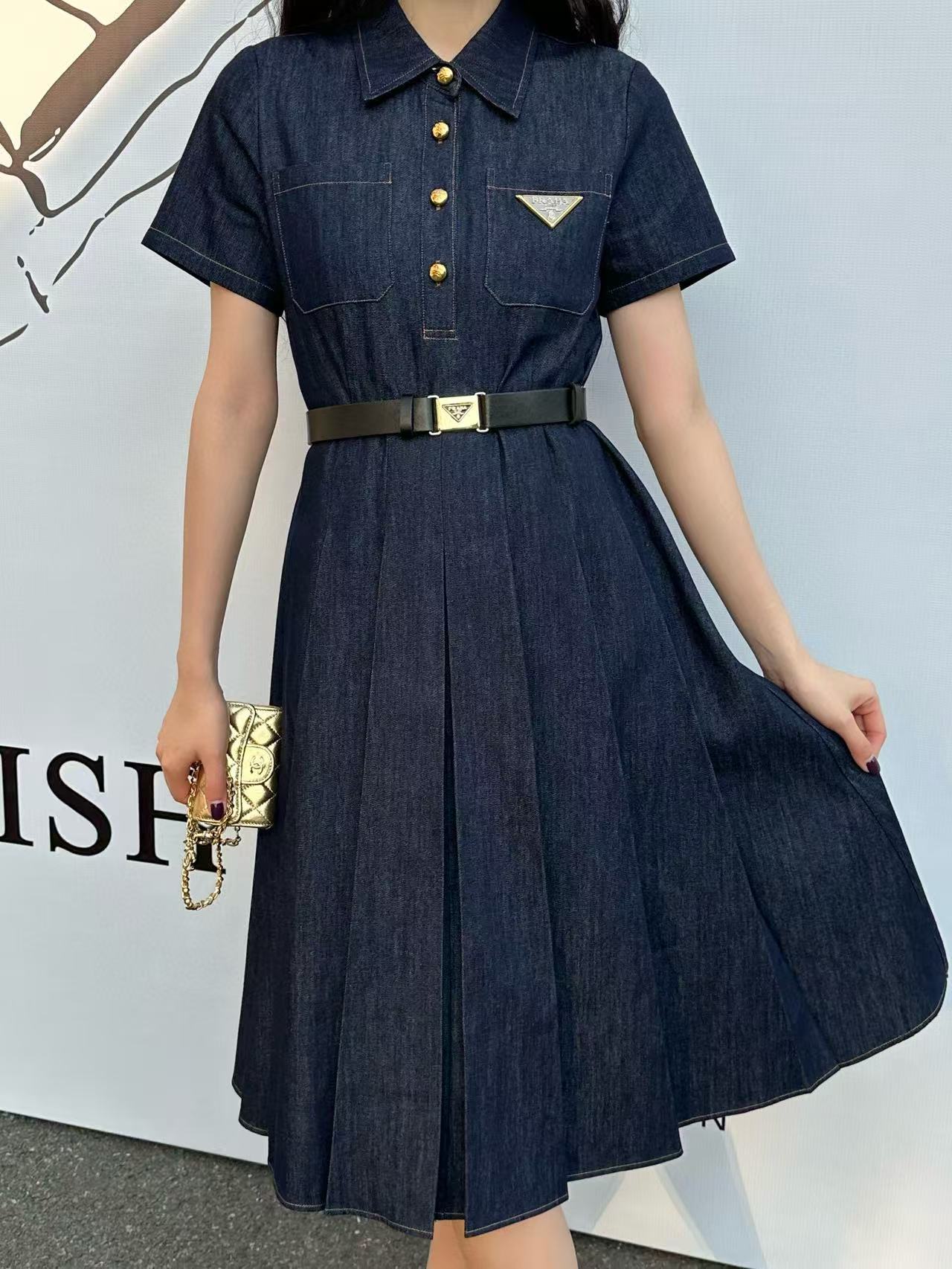 PR4DA 高品質 三角形ロゴ ベルト付きドレス【50％割引+送料無料】