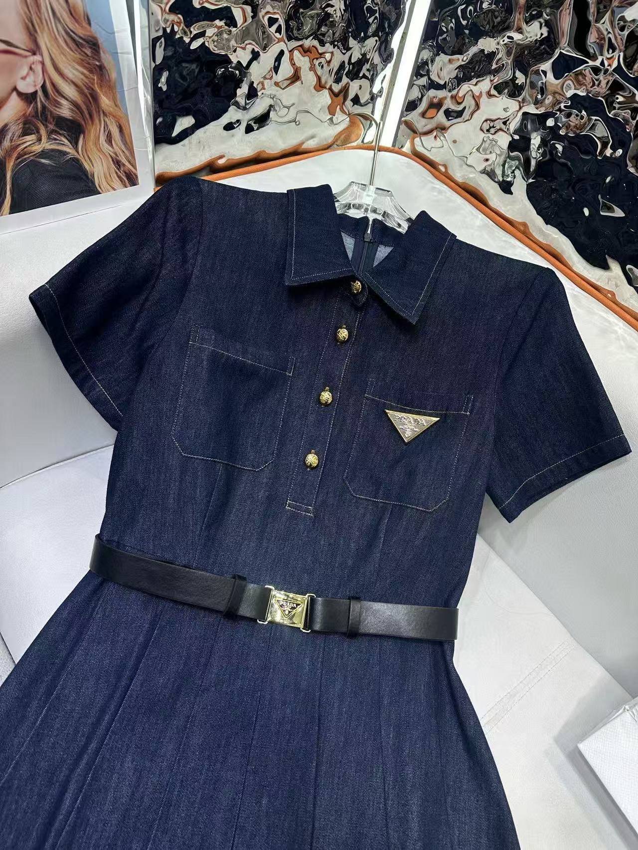 PR4DA 高品質 三角形ロゴ ベルト付きドレス【50％割引+送料無料】