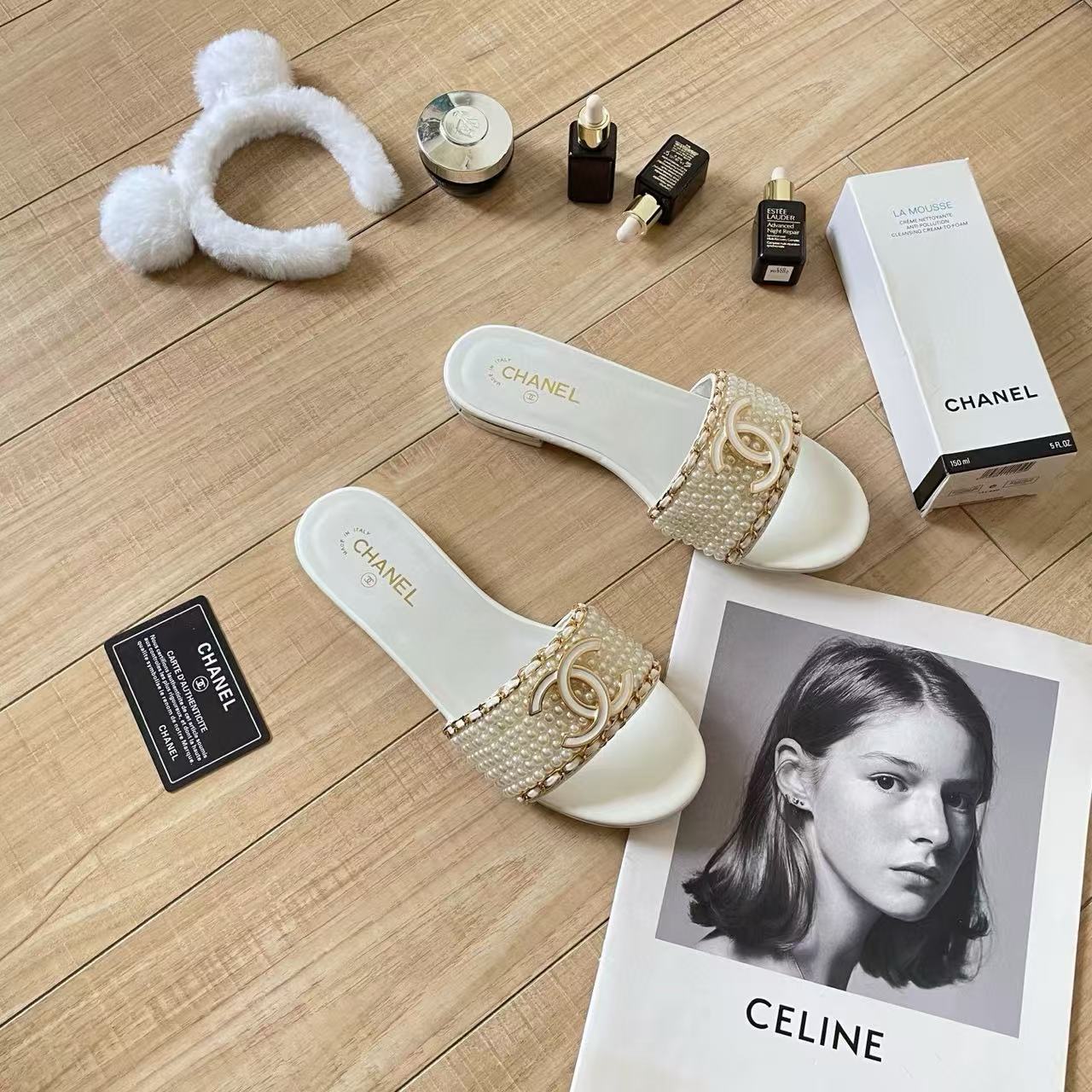 CHANE 1 ダブルCパールスリッパ【50％割引+送料無料】