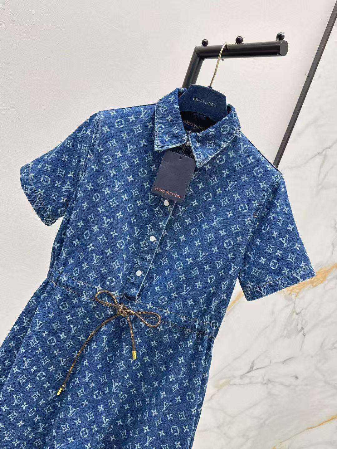 LVラペルプリントデニムドレス【50％割引+送料無料】