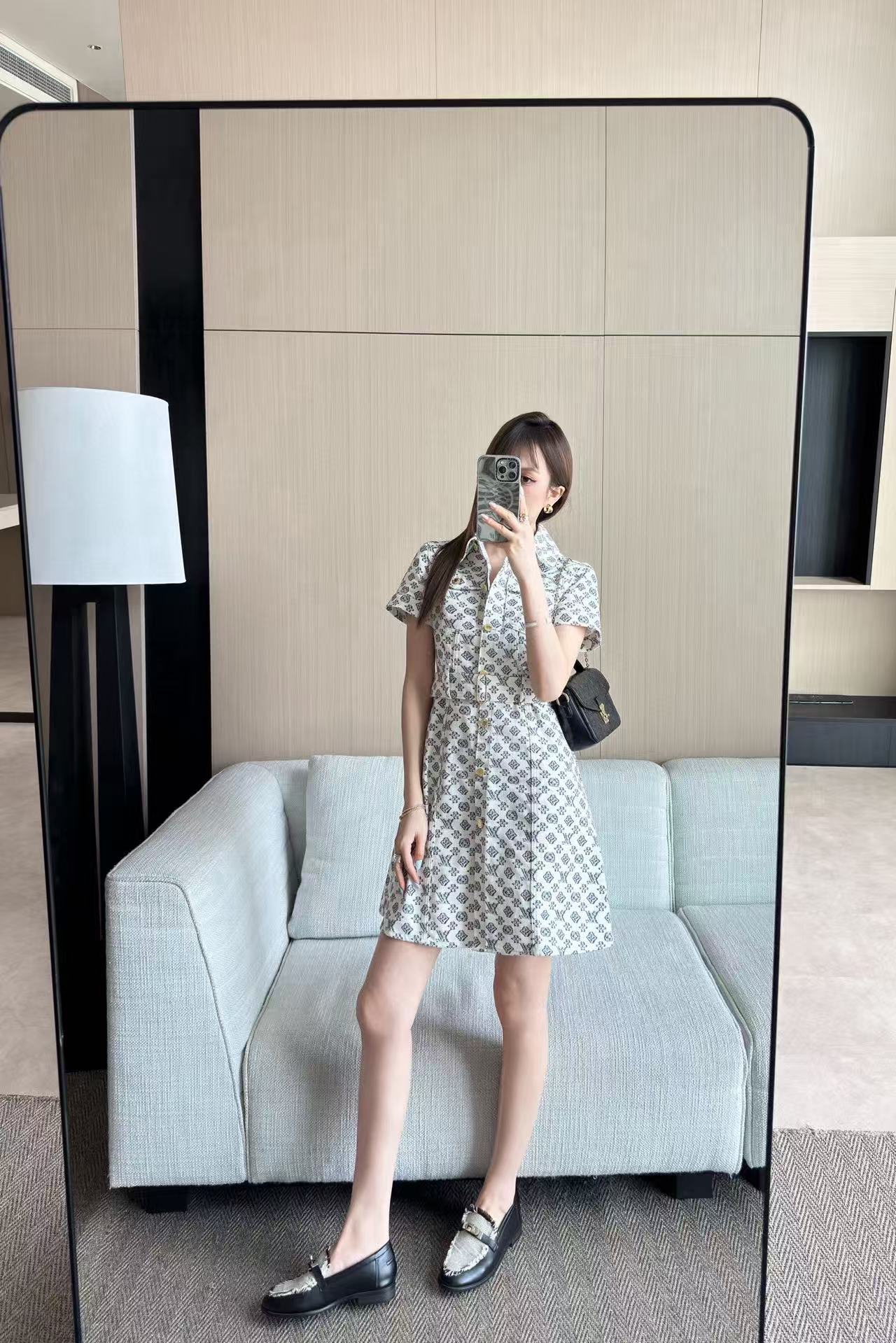 LVデニムプリント半袖ドレス【50%割引+送料無料】