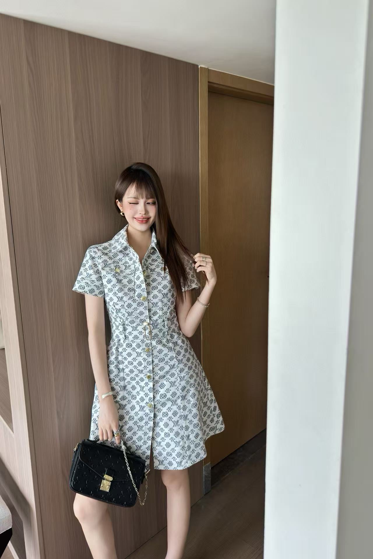 LVデニムプリント半袖ドレス【50%割引+送料無料】