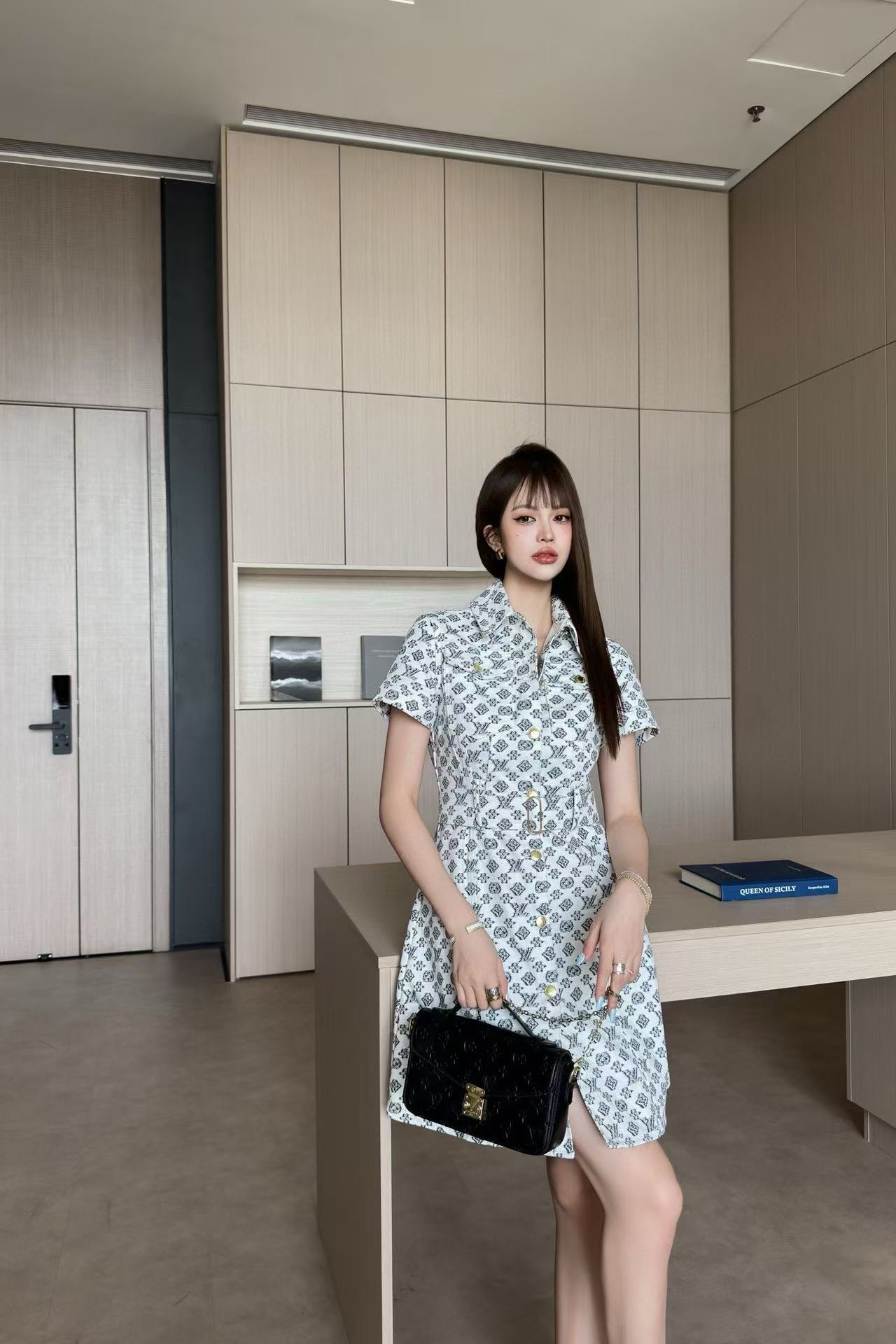 LVデニムプリント半袖ドレス【50%割引+送料無料】