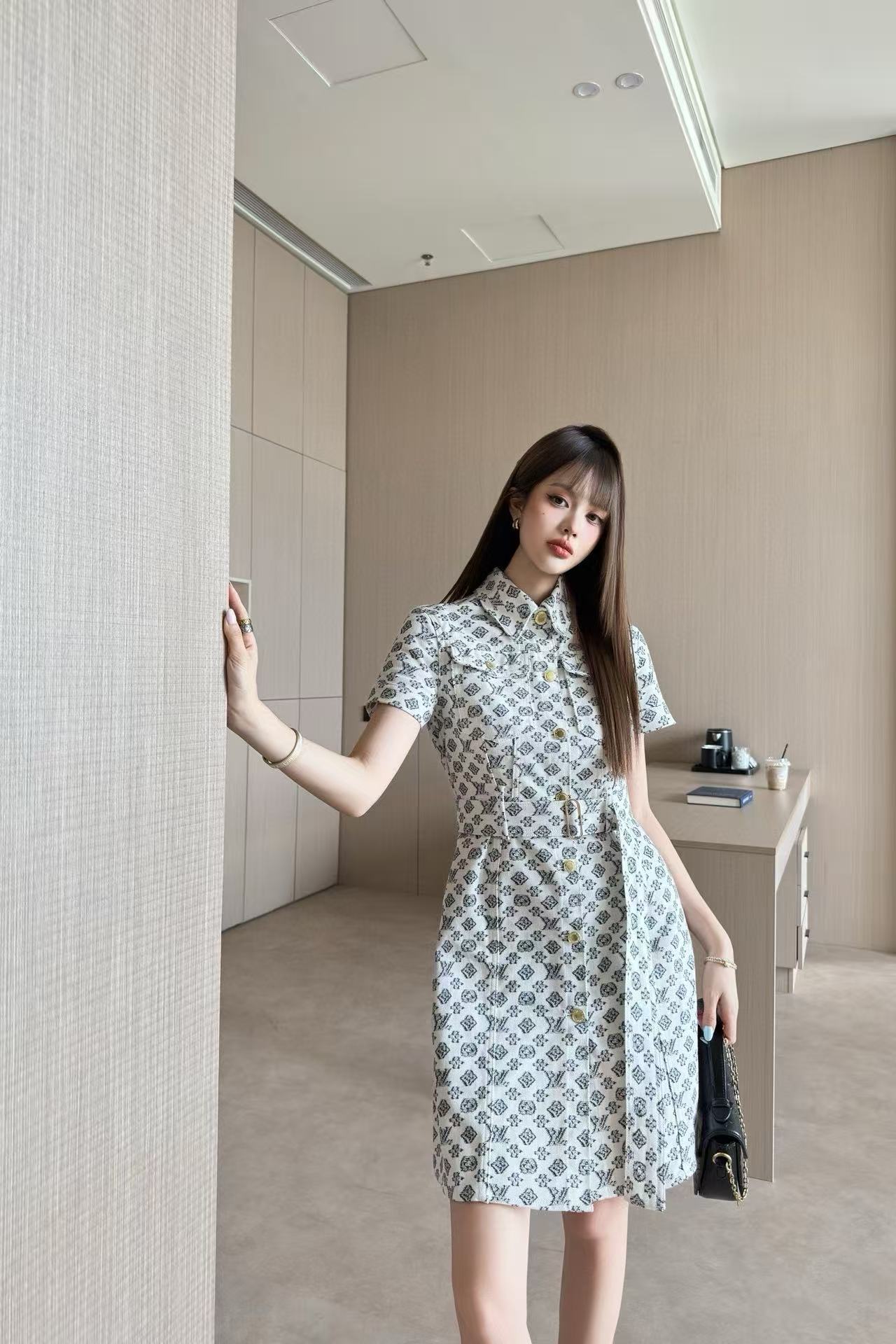 LVデニムプリント半袖ドレス【50%割引+送料無料】