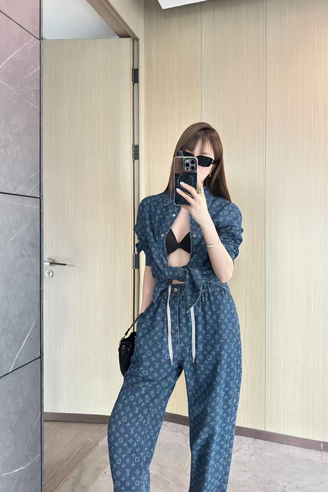 LVデニムシャツ＋パンツのツーピースセット【50％割引+送料無料】