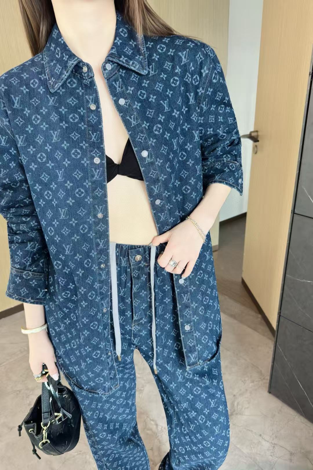 LVデニムシャツ＋パンツのツーピースセット【50％割引+送料無料】