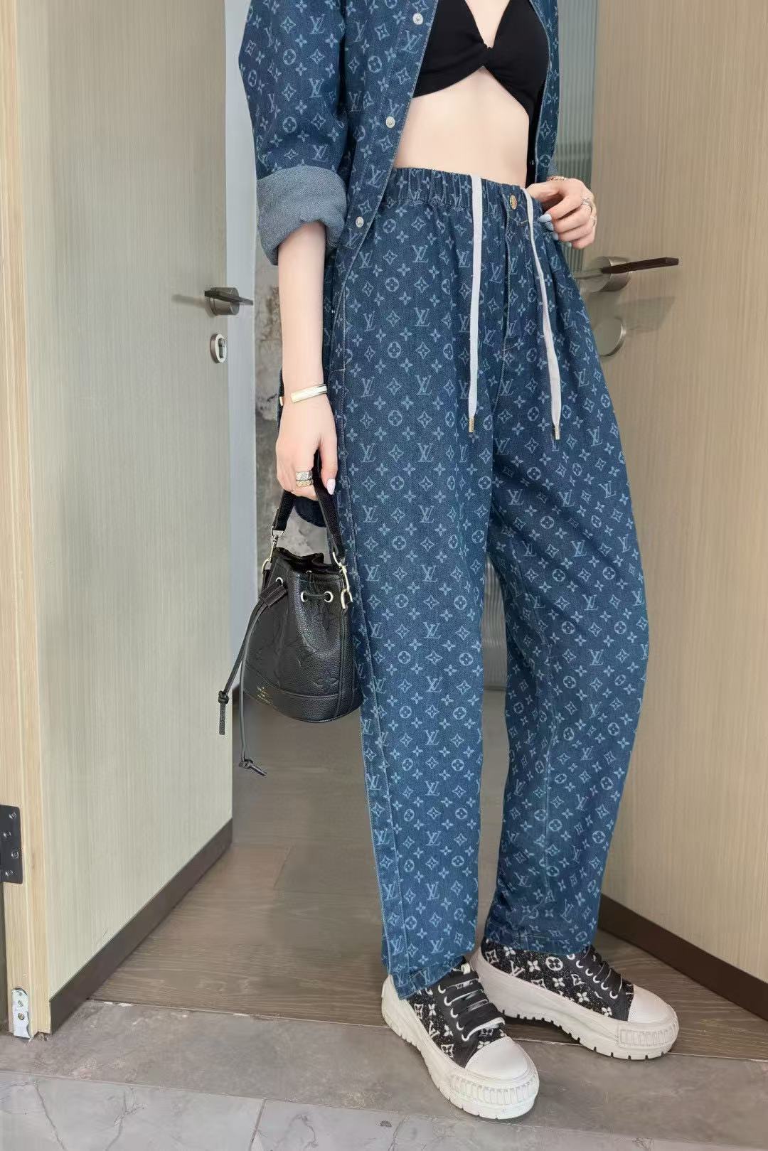 LVデニムシャツ＋パンツのツーピースセット【50％割引+送料無料】