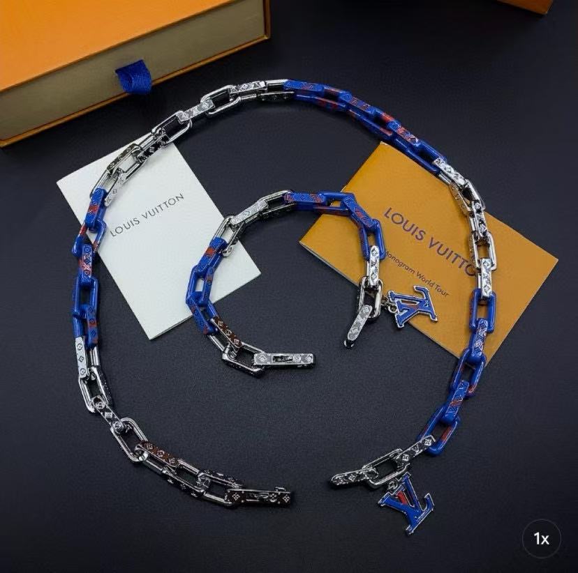 LVブルーブレスレット+ネックレス2点セット【50％割引+送料無料】