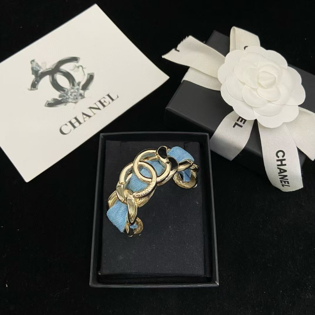 CHANE1 ブルー ダブルC ブレスレット【50％割引+送料無料】