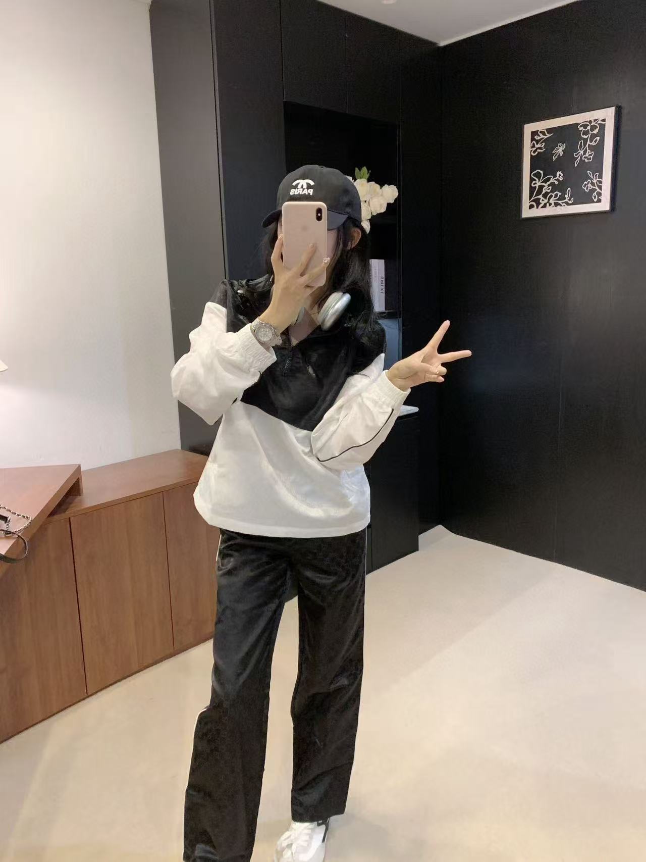 GUCC1 ジャカード フード付き カジュアル ジャケット + パンツ ツーピース セット【50％割引+送料無料】