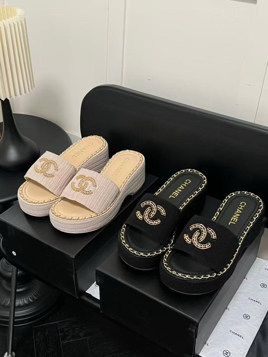 CHANE1 ダブルC 厚底スリッパ【50％割引+送料無料】