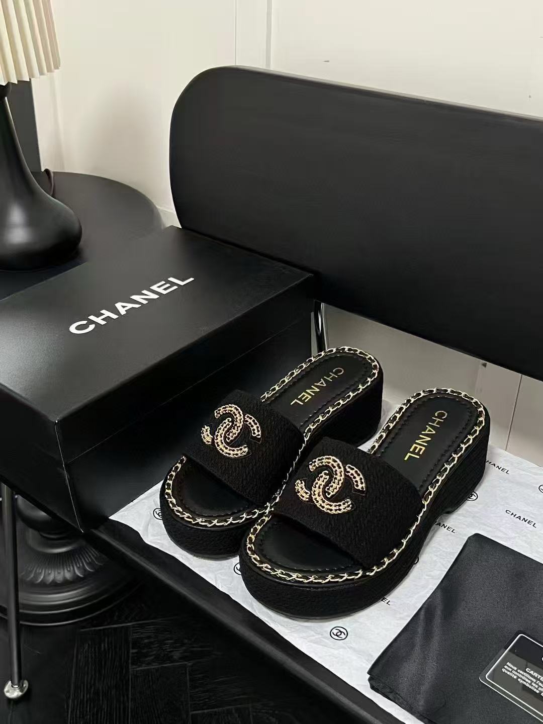 CHANE1 ダブルC 厚底スリッパ【50％割引+送料無料】