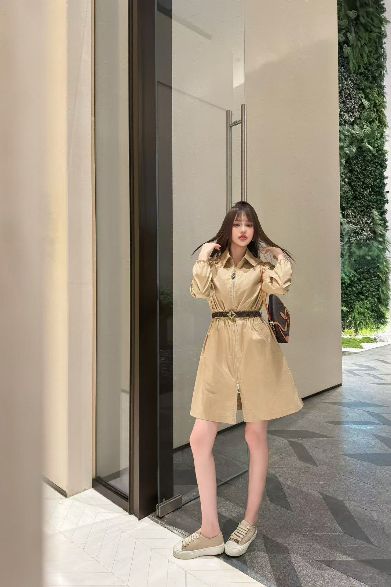 LVラペルジッパー長袖ドレス【50％割引+送料無料】