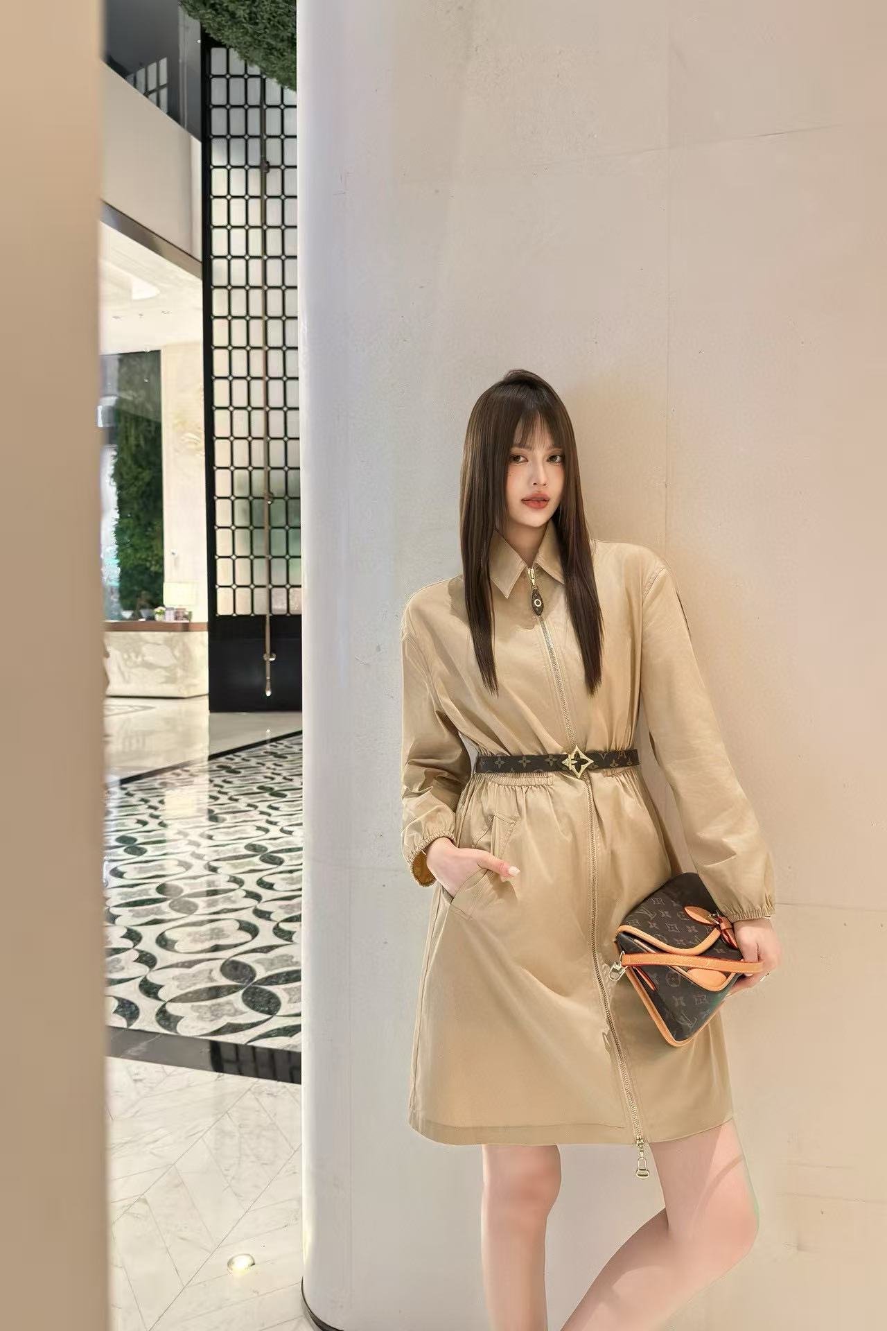 LVラペルジッパー長袖ドレス【50％割引+送料無料】