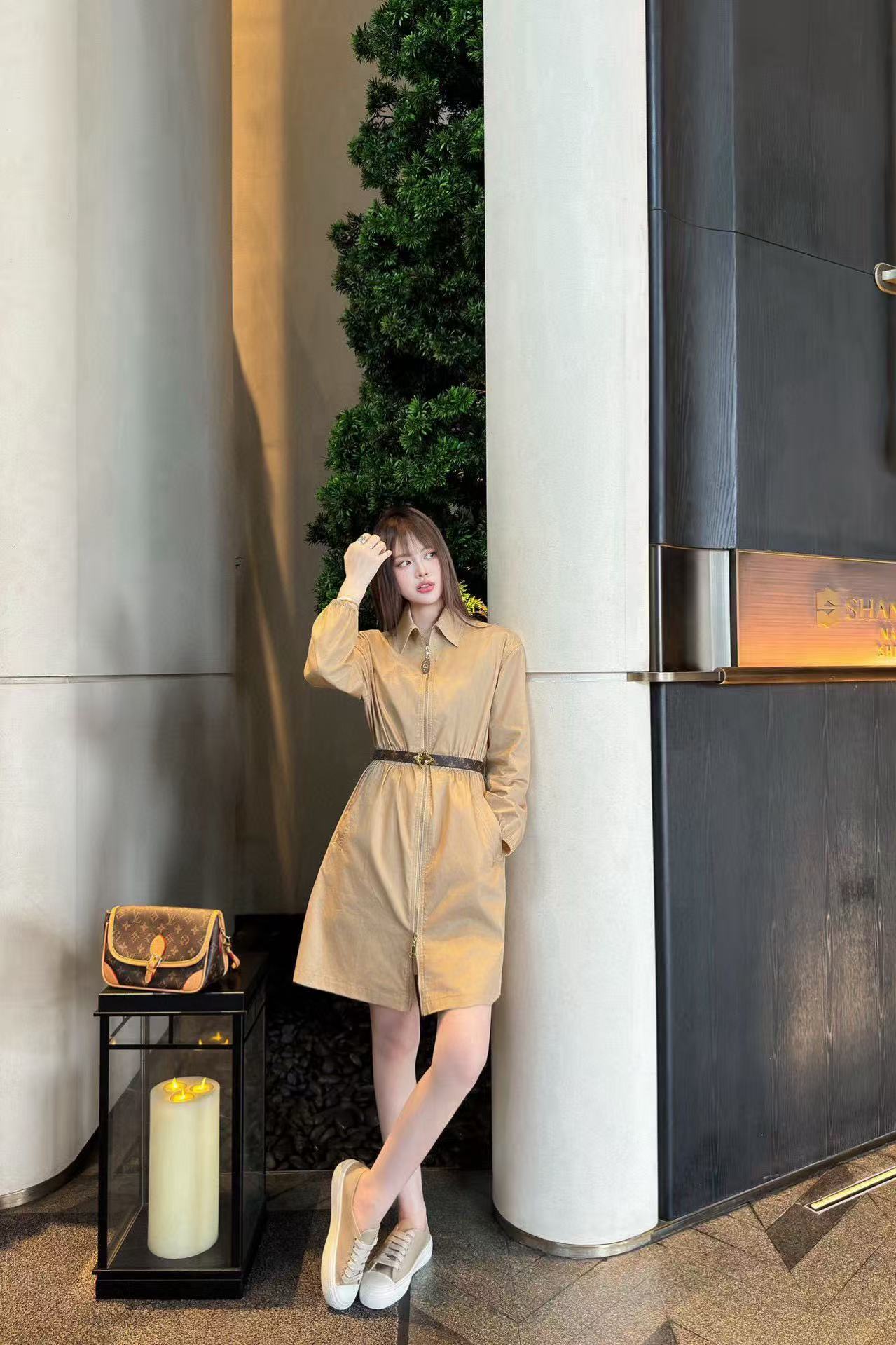 LVラペルジッパー長袖ドレス【50％割引+送料無料】