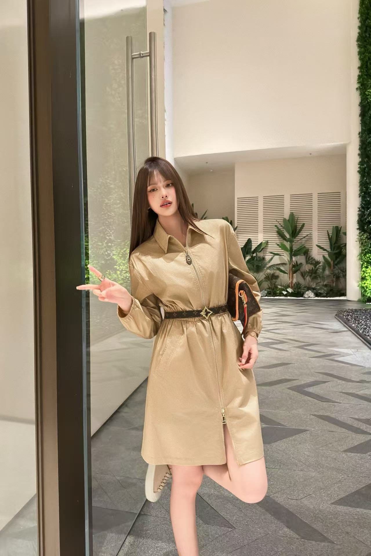 LVラペルジッパー長袖ドレス【50％割引+送料無料】