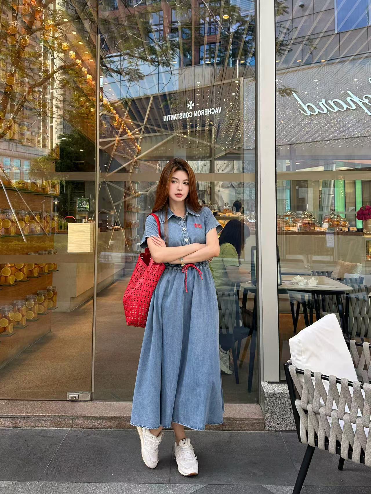 M1UM1U シンプルレースアップデニムドレス【50％割引+送料無料】