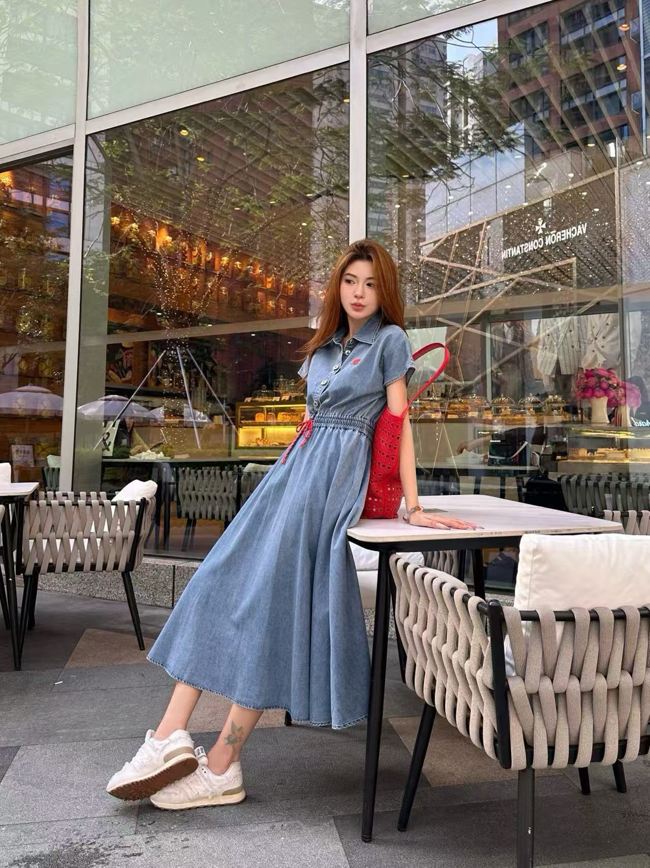 M1UM1U シンプルレースアップデニムドレス【50％割引+送料無料】