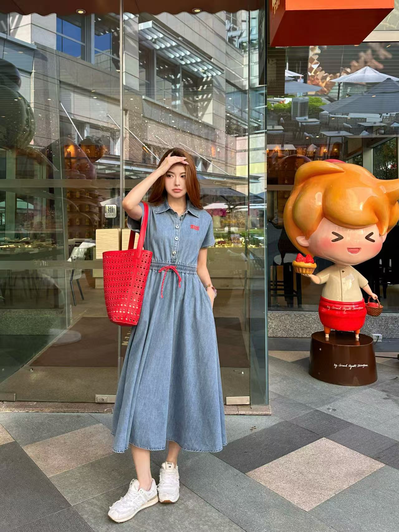 M1UM1U シンプルレースアップデニムドレス【50％割引+送料無料】