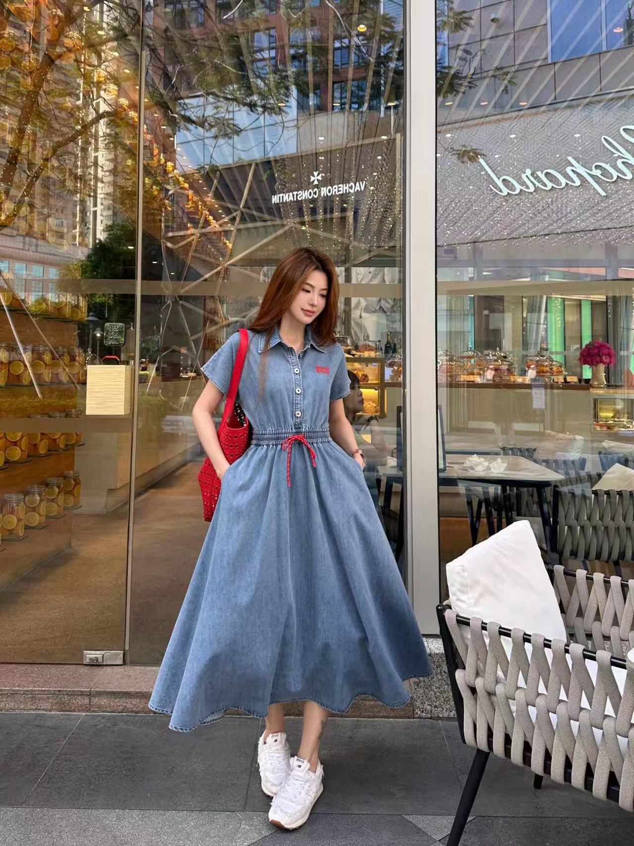 M1UM1U シンプルレースアップデニムドレス【50％割引+送料無料】