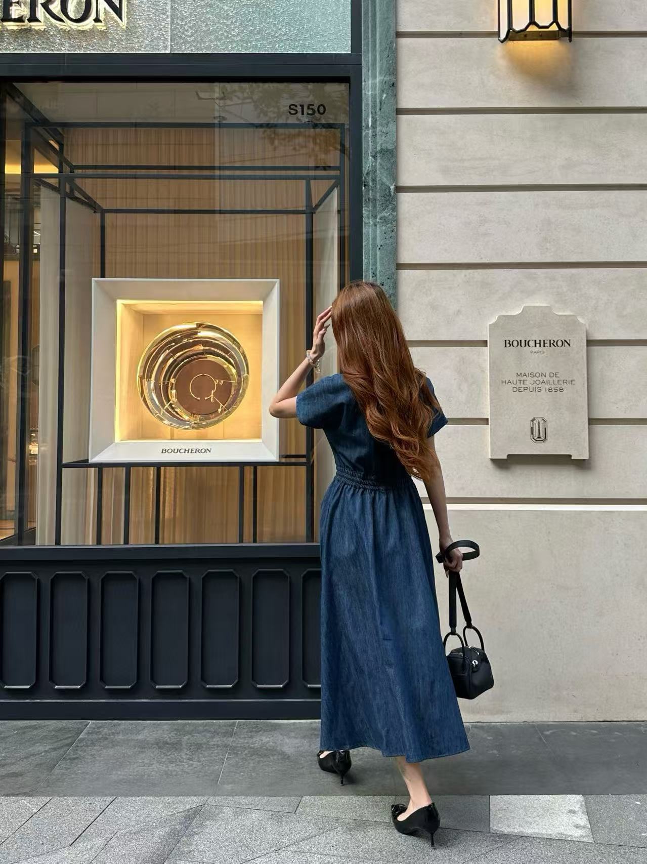 M1UM1U シンプルレースアップデニムドレス【50％割引+送料無料】