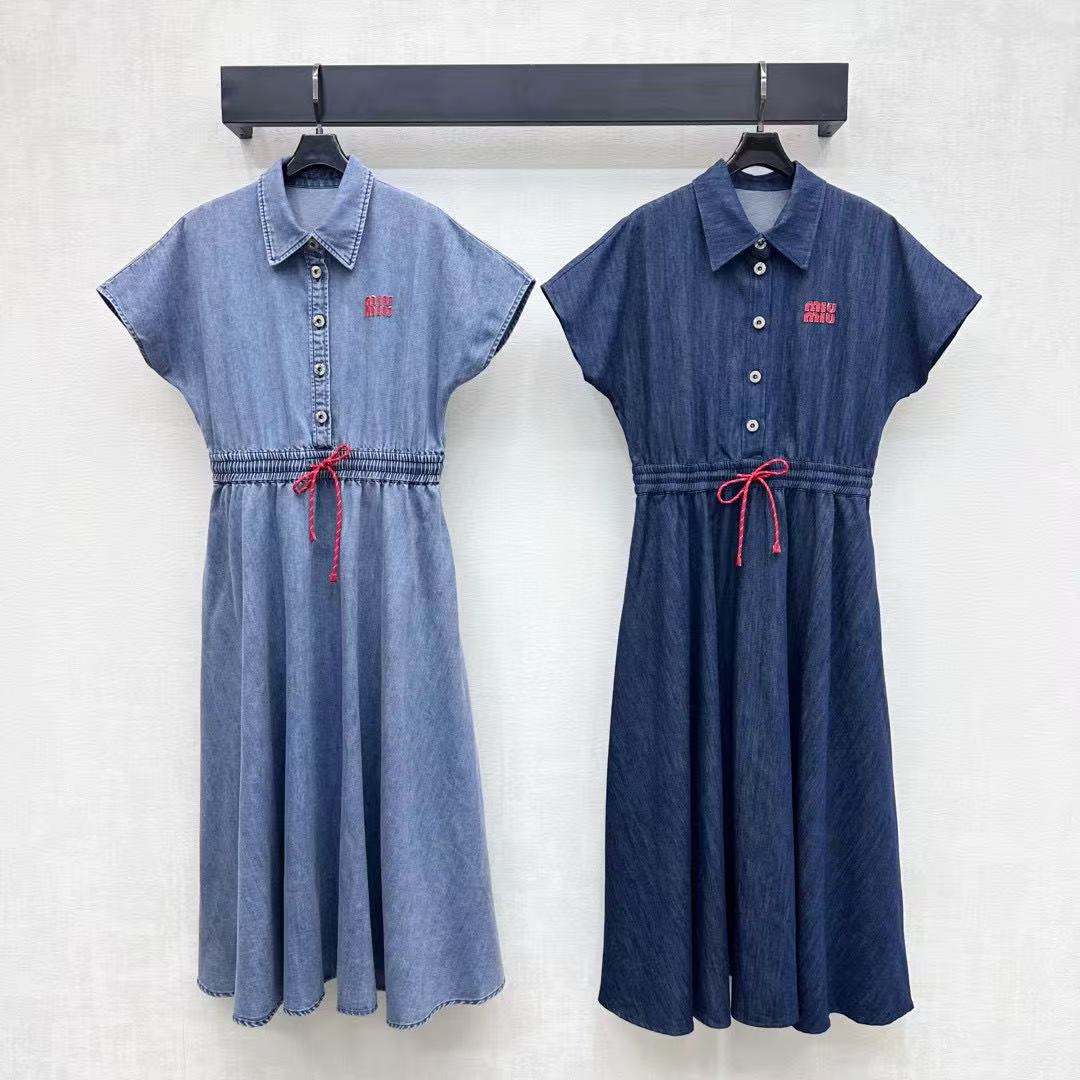 M1UM1U シンプルレースアップデニムドレス【50％割引+送料無料】