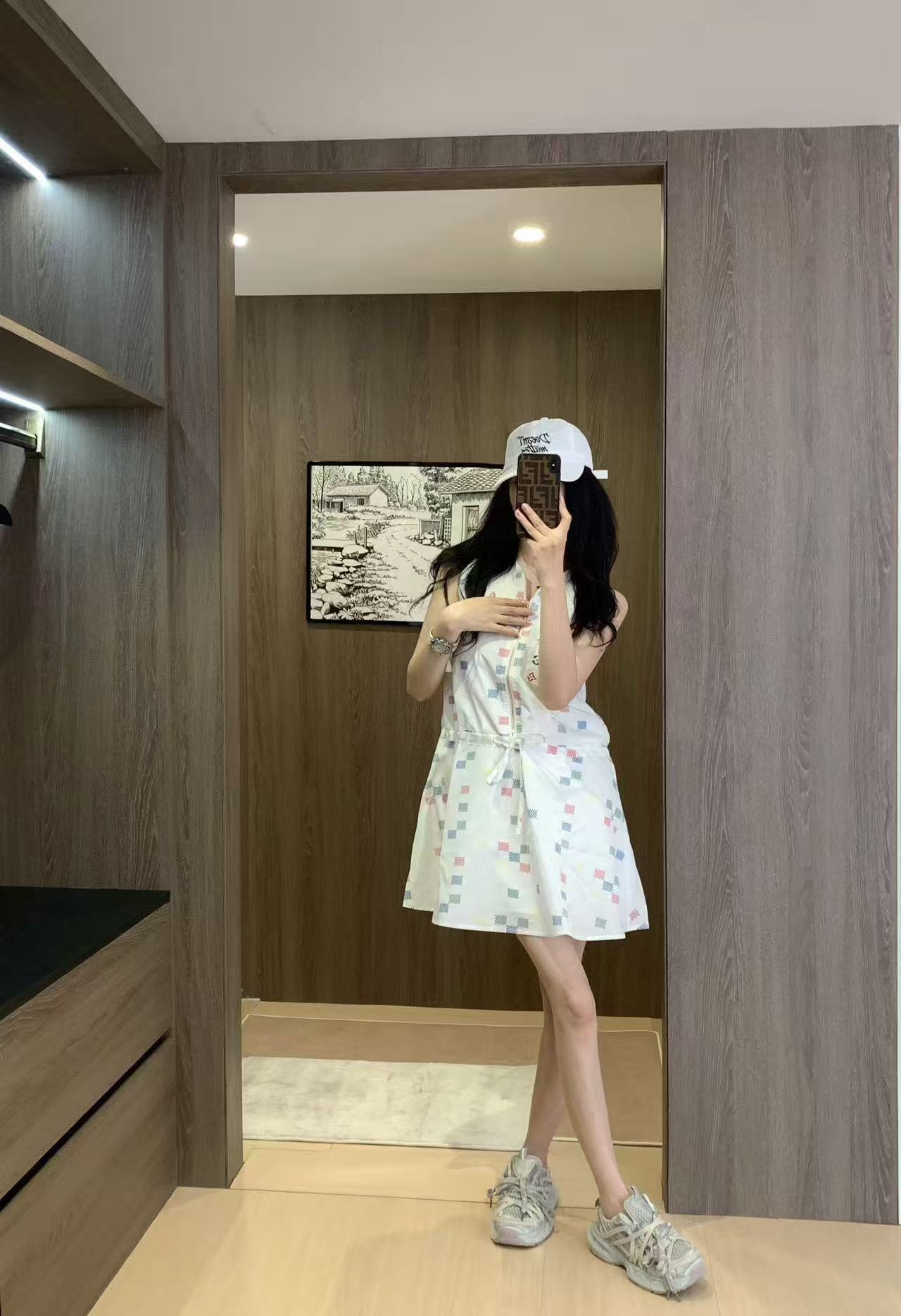 LVチェック柄ジッパーノースリーブドレス【50％割引+送料無料】