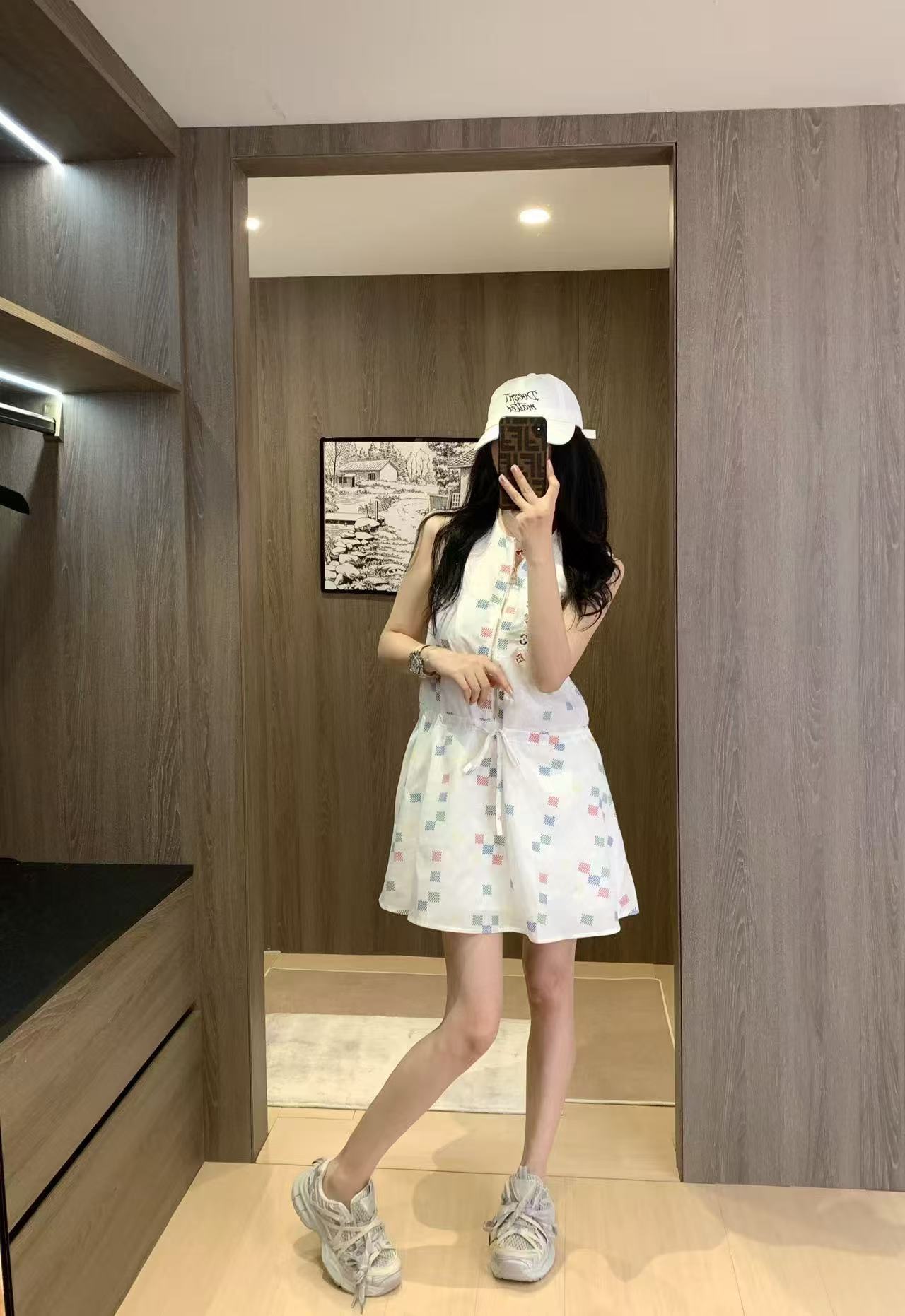 LVチェック柄ジッパーノースリーブドレス【50％割引+送料無料】